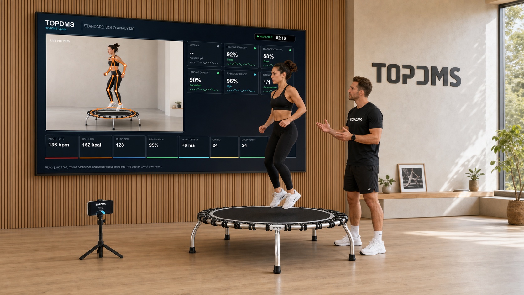 Athlete and coach using phone capture and a TOPDMS live sports-style screen